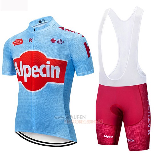 Katusha Alpecin Kurzarmtrikot 2019 und Kurze Tragerhose Blau Rot